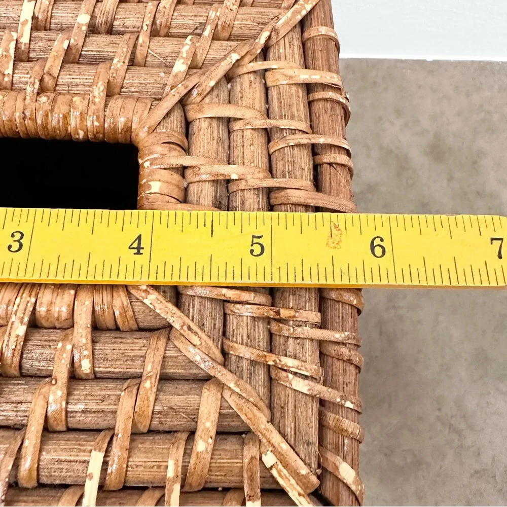 Woven Wood Square Cube Tissue Box Cover Wicker Basket Rattan Boho Medium Brown